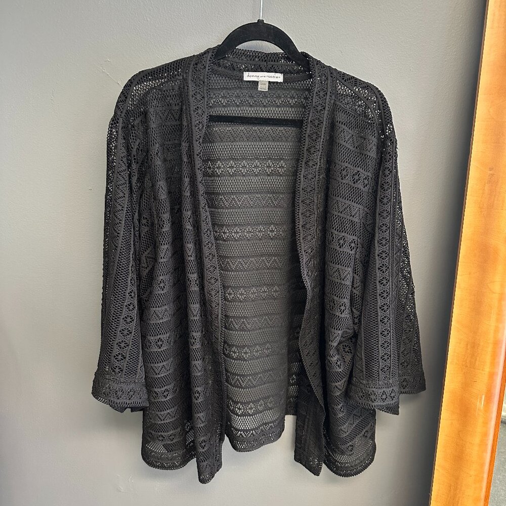 Danny & Nicole Black Plus Size 24W Open Netted‎ Cardigan Cover Up Top